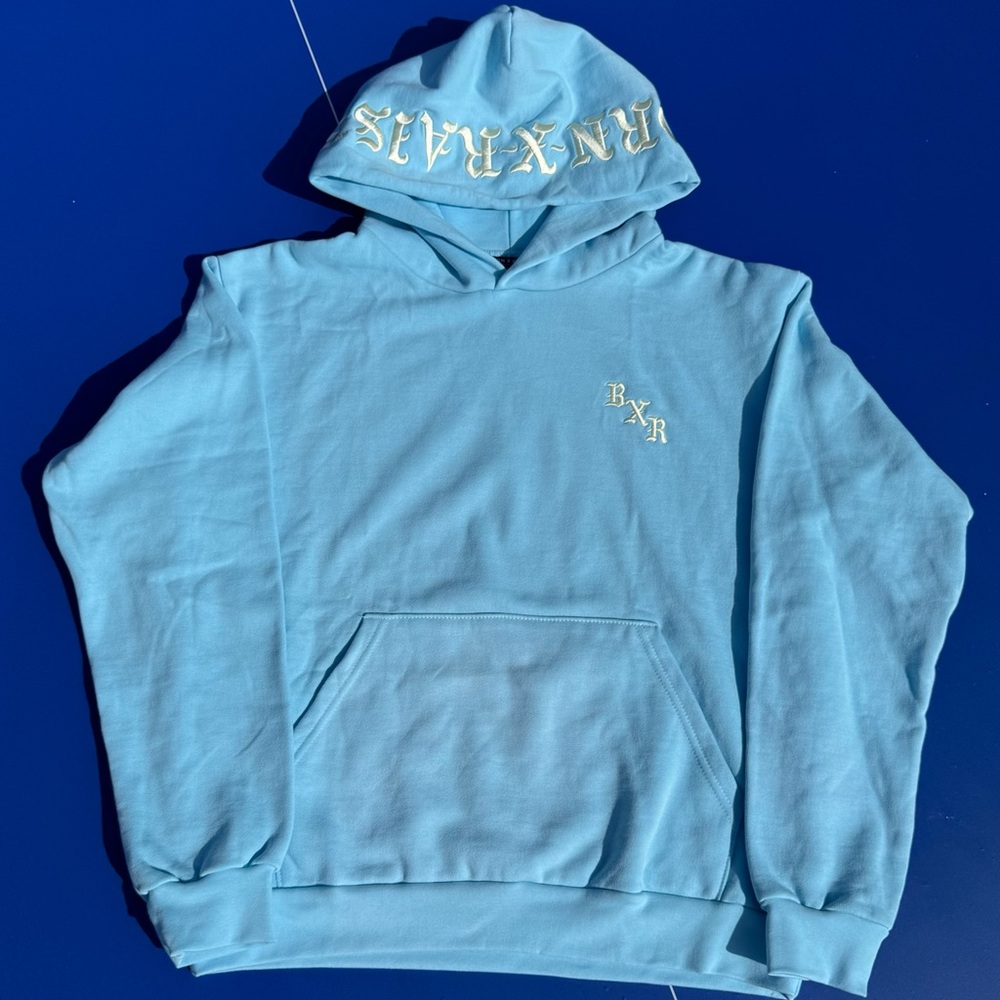 Born X Raised Baby Blue Hoodie L – Embroidered Hood – BNWOT Authentic Streetwear